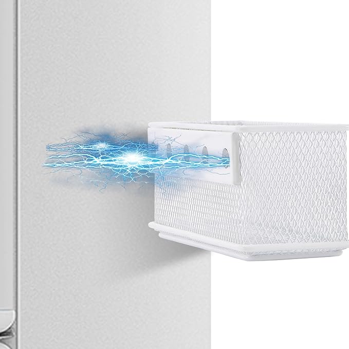 6.29"x2.28"x2.48" Magnetic Basket for Whiteboard White Magnetic Basket for Fridge Magnetic Organizer Holder with 5 Strong Magnets Magnetic Holder for Refrigerator Locker-CasaMuseHome