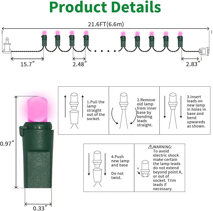 100 Count Pink - 21.6FT LED String Lights, Mini LED Lights for Indoor/Outdoor Home Holiday Party Wedding Independence Day Decoration-CasaMuseHome