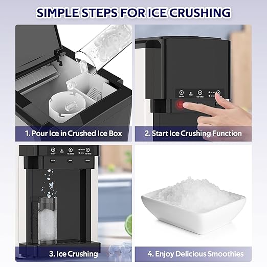 3 in 1 Water Dispenser with Ice Maker, Nugget Ice Maker Countertop, Bullet Ice, Crushed Ice, Water Cooler, 44Lbs/24H, 12 Ice Cube/6Min, Self-Cleaning, 4Lbs Ice Storage, Home, Kitchen, Party, RV-CasaMuseHome