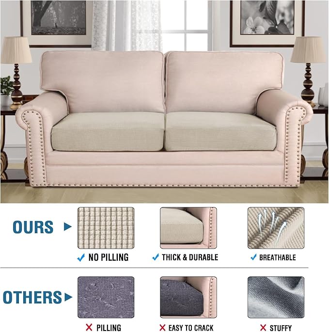 H.VERSAILTEX Super Stretch Individual Seat, Sofa Covers Couch , cushion covers Slipcover Sets Thick Jacquard Textured Twill Fabric (2 Piece Large Sofa cushion covers, Island Fossi)-CasaMuseHome