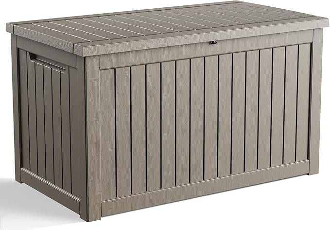 230 Gallon Outdoor Deck Box,Storage Lockable Waterproof Patio Furniture,Garden Tools,Cushions,Pool Accessories Outside Storage Resin Box(Grey)-CasaMuseHome