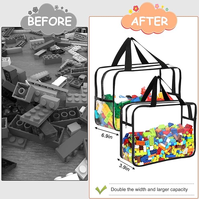 6 Packs Large Toy Storage Bags with Labels, Reusable Clear PVC Board Game Storage, Travel Waterproof Organizer Bags with Zipper for Building Blocks, Puzzle, Kids Books(3 large & 3 Extra Large)-CasaMuseHome