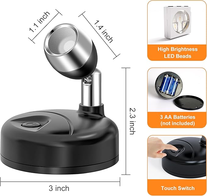 4 Pack Wireless LED Spotlights Indoor, Plant Battery Operated Tree Lights, Uplighting Picture Light with Remote, Accent Lights for Display Artwork Dartboard-CasaMuseHome