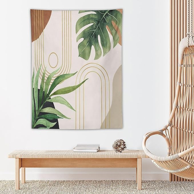 Abstract Boho Tapestry, Mid Century Tropical Tree Leaves Modern Geometric Arch Bohemian Botanical Tapestry, Home Aesthetic Wall Hanging Art Decor for Living Room Bedroom Dormitory 40x60 Inch-CasaMuseHome