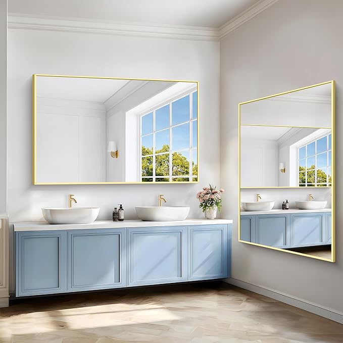 40x60inch Gold Bathroom Mirror, Gold Rectangle Mirror with Frame, Large Rectangular Wall Mirrors for Bathroom, Living Room, Hair Salon, Big Farmhouse Mirror Hang Horizontal/Vertical-CasaMuseHome