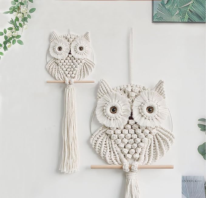 Achart Owl Macrame Wall Hanging-Hand Woven Boho Tapestry-Macrame Wall Decor -Owl Decor for Bedroom, Living Room, Nursery (Beige-L&S)-CasaMuseHome