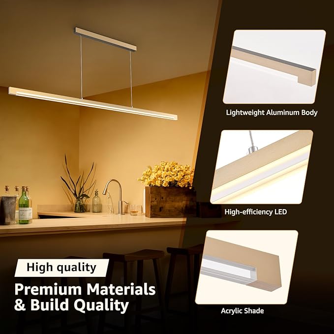 40W Gold Linear Pendant Light Aluminum, 54" Dimmable Kitchen Island Lighting with Remote & App Control, Adjustable CCT (3000K-6000K), Dining Room Chandelier for Home Office Study-CasaMuseHome