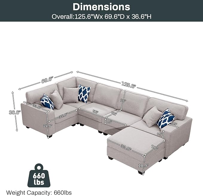 L Lengend Vansen Modular Sectional Sofa U Shaped Couch with Ottoman Modern Reversible Corner Sectional Couch for Living Room (Light Grey, U Shaped Sofa-1)-CasaMuseHome