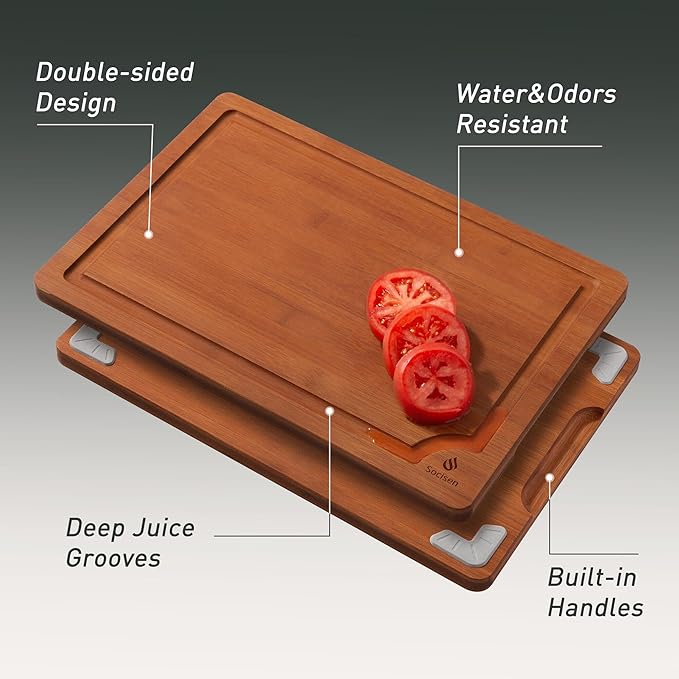 3 Packs Bamboo Cutting Board Set with Non Slip Feet and Over Sink Nice Solid Thick Wood Juice Groove Chopping Board Extra Large Big Small Best Hardwood Counter Organic Vegetable Kitchen Gadgets-CasaMuseHome