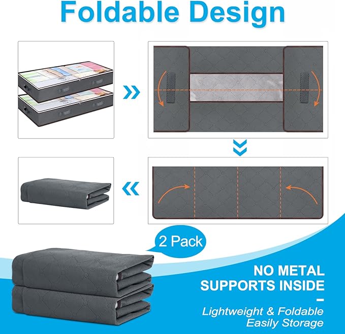 90L Under Bed Storage Containers, Underbed Toy Organizers and Clothing Storage Bags, Closet Storage Bins with Clear Window for Organizing Blanket Comforter Bedding Clothes Bedroom Dorm, 2 Pack-CasaMuseHome