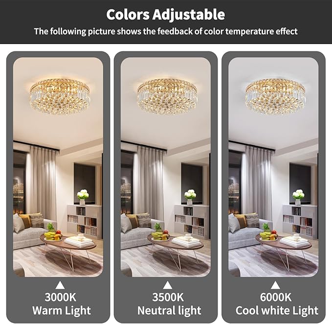 6-Lights Gold Crystal Flush Mount Chandelier Light Fixture K9 Crystals Modern Ceiling Lights Elegant Pendant Lamp for Bedroom,Hallway,Bar,Living Room,Dining Room,H5.9 xW20 (Bulbs Not Included)-CasaMuseHome