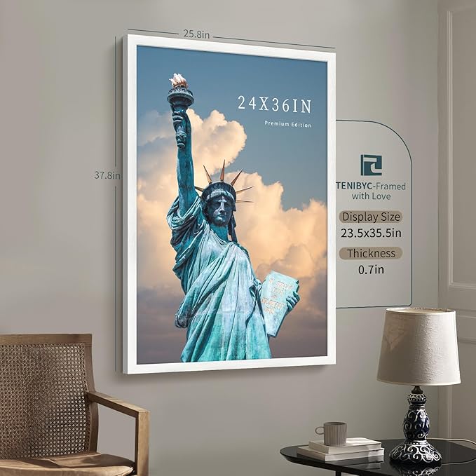 24x36 Poster Frame 3 Pack - White Woodgrain, Solid Wood Picture Frame, Wall Gallery Frame - Wall Hanging-CasaMuseHome