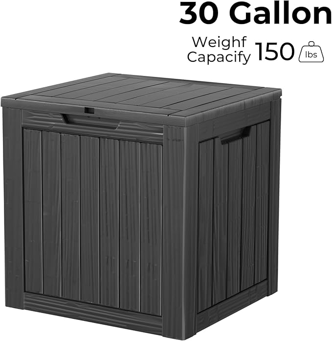 30 Gallon Double-Wall Resin Deck Box - Lockable Waterproof Outdoor Storage Box, 151lbs Capacity & Doubles as Seating for Patio Furniture - Garden Tools, Pool Accessories (Black)-CasaMuseHome