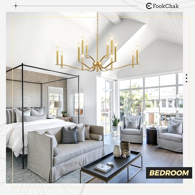 12 Light Gold Living Room Chandelier High Ceiling Foyer Candle Chandelier Large Modern Brass 44in Metal Chandeliers Hanging Light for Master Bedroom Dining Room Light Fixture Over Table-CasaMuseHome