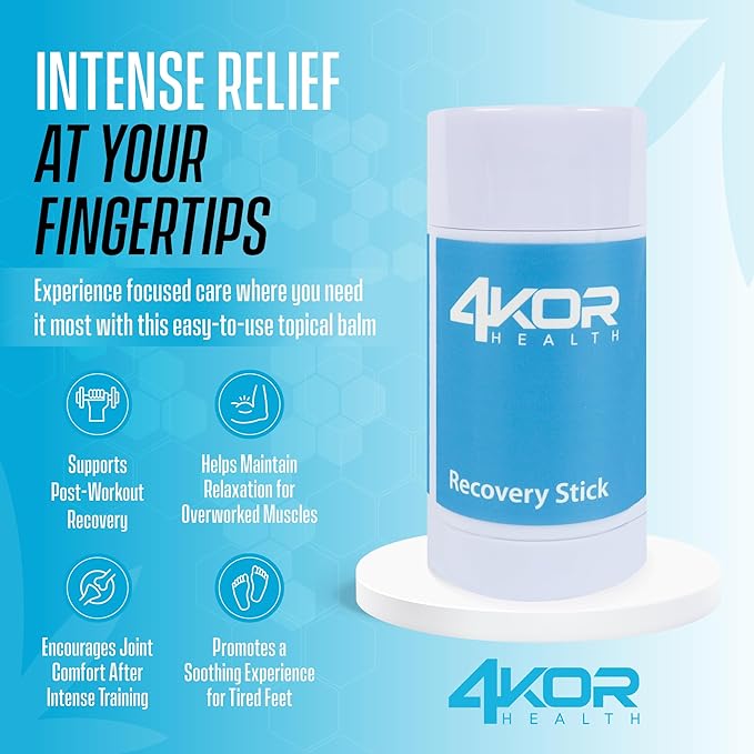 4KOR Recovery Stick - Natural Muscle Balm | Hemp Infused | for Muscles, Joints, Post-Workout | Features a Cooling & Warming Sensation | Portable & Non-Greasy Twist-Up Balms - 1 oz.-CasaMuseHome