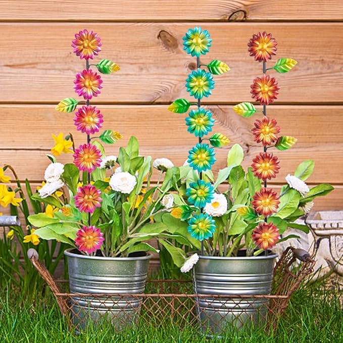 3Pack Flowers Decorative Garden Stakes,Spring Outdoor Metal Flowers Decorations,Metal Yard Art for Outside Patio Porch Decor（22.6 * 5.1IN）-CasaMuseHome