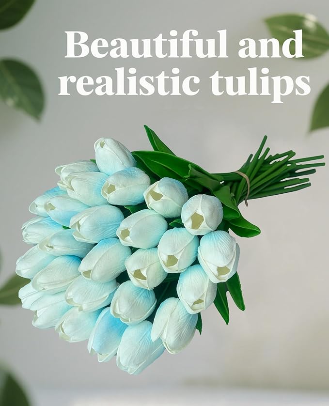 15 Pcs Fake Tulips Artificial Flowers Real Touch PU Faux Flowers Tulip Stems for Wedding Bouquet Floral Arrangement Home Party Office Decorations Mother's Day-CasaMuseHome