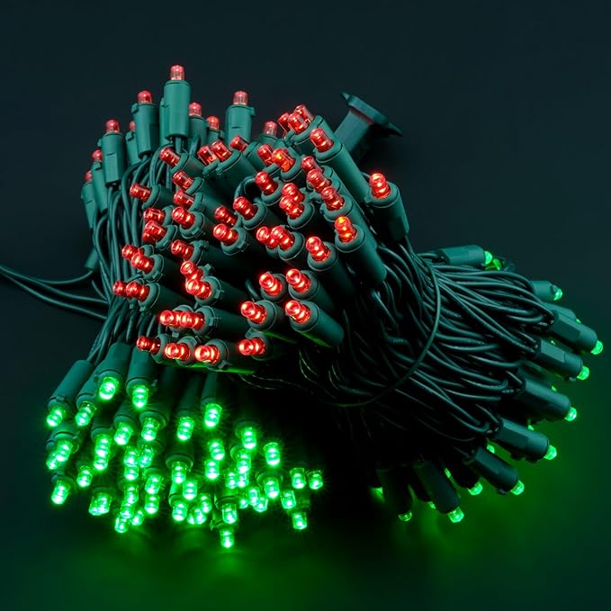 200 Count Red Green Wide Angle LED Christmas Lights, 66 ft Green Wire UL Certified Commercial Grade 5mm Holiday String Light Set (Red & Green)-CasaMuseHome