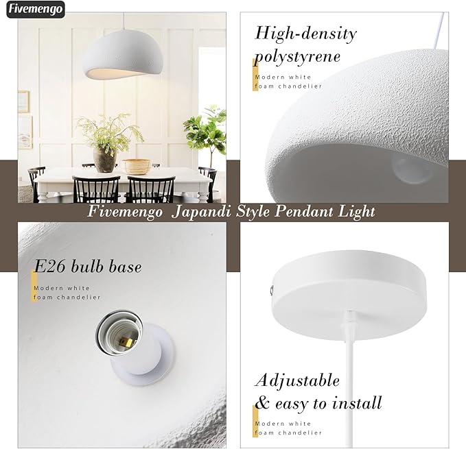 19.7in Wabi Sabi Pendant Lights Kitchen Island Lighting Fixture Ceiling Mount White Modern Japanese Lamp Japandi Chandelier for Dining Living Room Hallway Bedroom Restaurant Hanging Lamp-CasaMuseHome