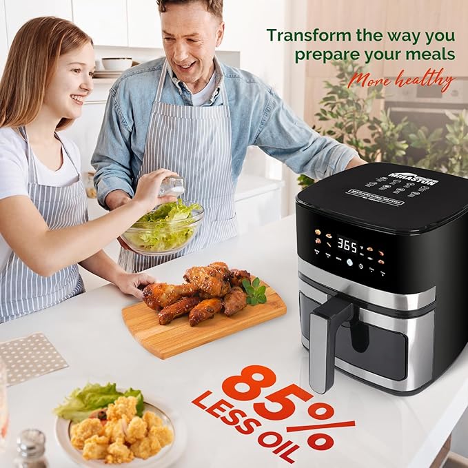 5.8QT Digital Air Fryer with Viewable Window, Adjust Temp & Timer, Air Frying, Reheat, Easy for Frozen Food, Snacks, Dinner, Large Square Basket than Round, Portable for Family & Apartment-CasaMuseHome