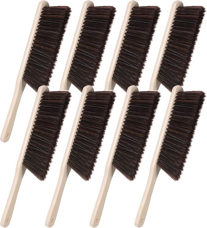 8 Pieces Woooden Dust Brush Hand Broom Bulk Bench Brush with Long Wood Handle Soft Bristle Whisk Broom for Counter Bed Sofa Bench Car Fireplace Clothes Household Cleaning-CasaMuseHome