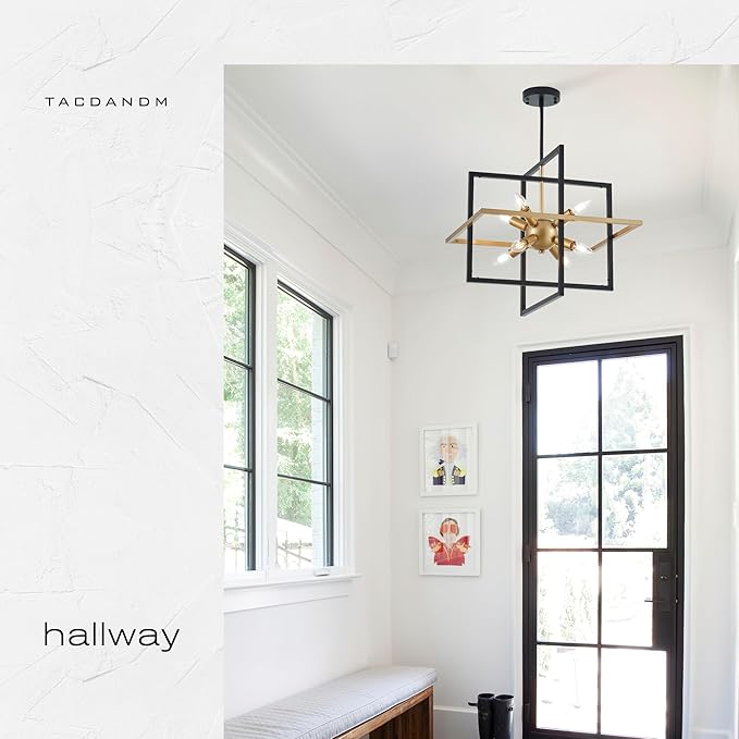 18.9'' Black Gold 8-Light Sputnik Chandelier Modern Industrial Adjustable Hanging Geometric Pendant Light Fixture for Entryway Foyer Stairway Hallway Bedroom Living Room Kitchen Island-CasaMuseHome