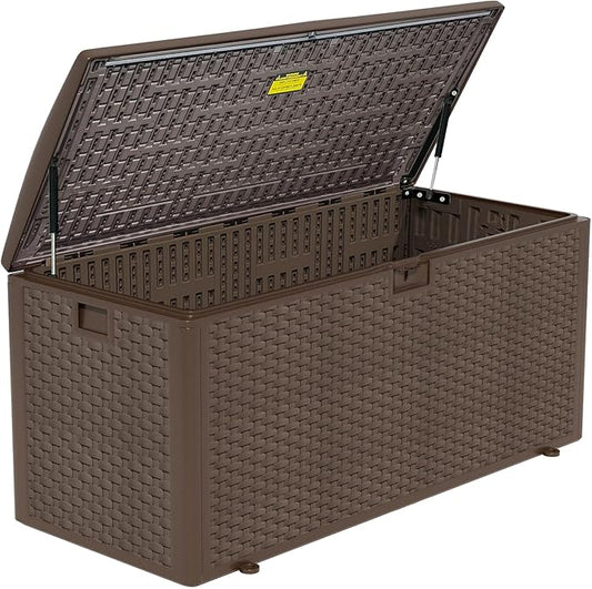 180 Pro Gallon Waterproof Outdoor Storage Bin Resin Deck Box for Patio, Poolside, and Garden, Lockable & UV-Resistant, Brown-CasaMuseHome