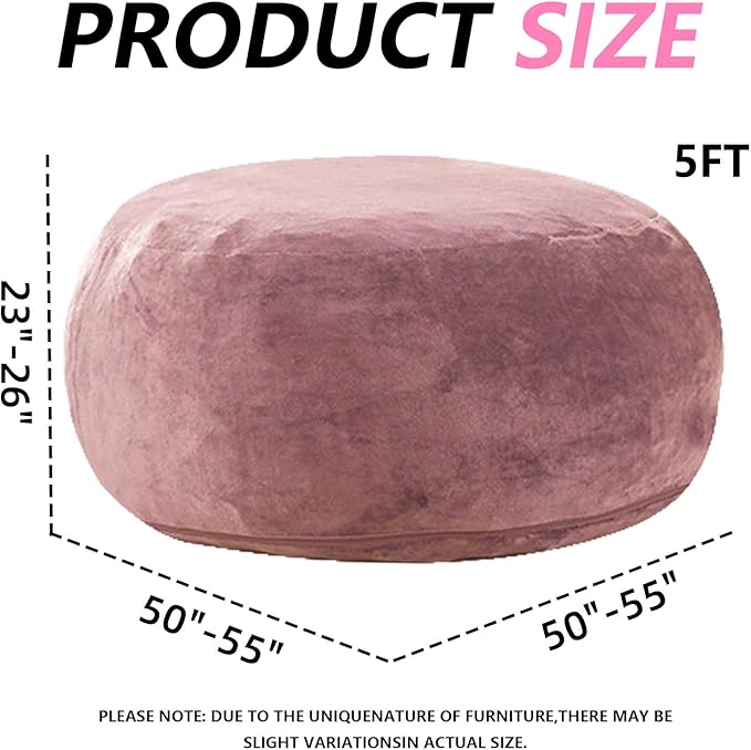 5FT，Big Bean Bag Chairs for Adults，Large beanbag with Filler Included，Memory Foam Material，Easy to Clean and Washable Corduroy Fabric，Suitable for Living Room and Bedroom (Pink, 5 Foot)-CasaMuseHome