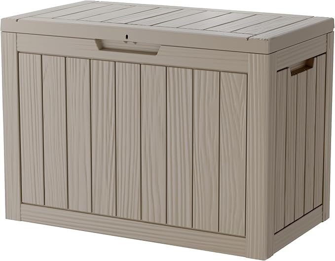 45 Gallon Lockable Resin Deck Box, Waterproof & UV-Resistant Outdoor Storage Box for Outdoor Cushion Storage, Garden Tools & Pool Accessories Storage, Gray-CasaMuseHome
