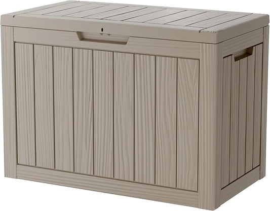 45 Gallon Lockable Resin Deck Box, Waterproof & UV-Resistant Outdoor Storage Box for Outdoor Cushion Storage, Garden Tools & Pool Accessories Storage, Gray-CasaMuseHome