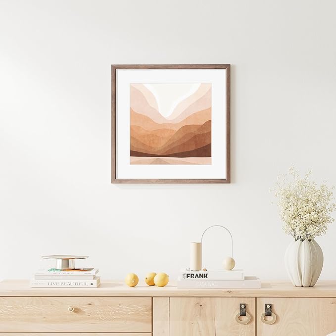 16x16 Picture Frame Natural Solid Walnut Photo Frames with 12x12 Removable Mat Wall Hanging Large Handcrafted Frame with HD Plexiglass Wall and Tabletop Display Large Poster Frame-CasaMuseHome