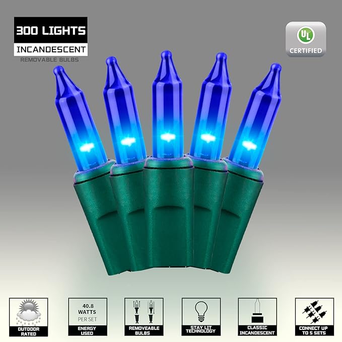 300LIGHTS(2*150L) Blue Extra-Bright with End Connectors Christmas Decorative Lights 19.44m UL Certified Mini String Light Set Waterproof for Home Garden Holiday Tree Party Patio Decor Wedding-CasaMuseHome