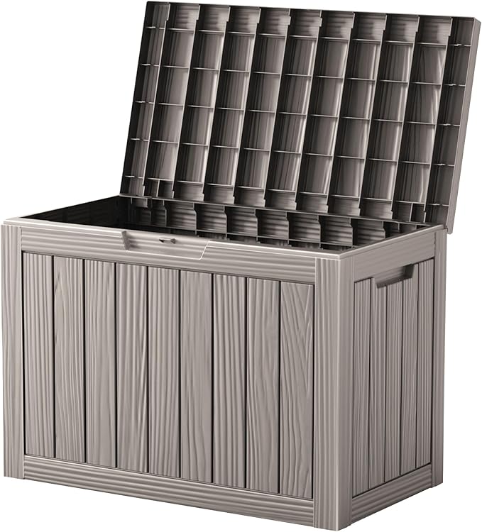45 Outdoor Storage Box, Waterproof Resin Deck Box with Side Handles, Lockable Outdoor Bench for Indoor & Outdoor Use, Storage Bin for Patio Cushions, Garden Tools, Package Delivery, Grey-CasaMuseHome