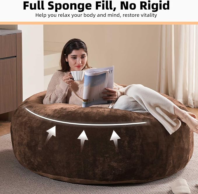 4FT Large Bean Bag Chairs,Big Adult Size Memory Foam Beanbags with Filler Included,Machine Washable Corduroy Cover,Soft Plush Gaming Bing Bag Puff Chair for Dorm, Living Room & Bedroom (Coffee Color)-CasaMuseHome