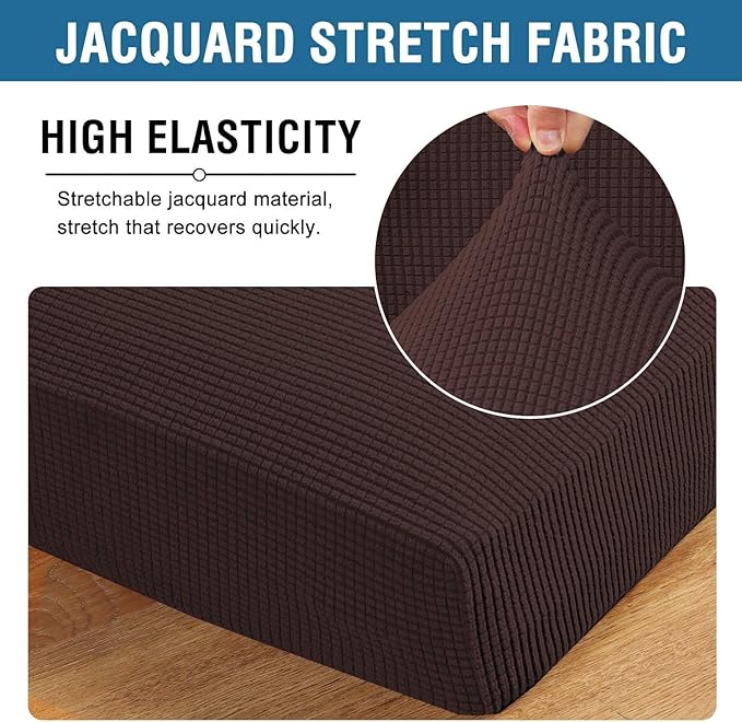 H.VERSAILTEX Super Stretch Individual Seat Cushion Covers Sofa Covers Couch Cushion Covers Slipcover Sets Thick Jacquard Textured Twill Fabric (1 Piece Loveseat Cushion Cover, Chocolate)-CasaMuseHome
