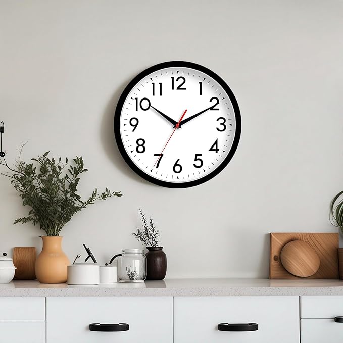 14 Inch Wall Clock Large Battery Operated Big Silent Non Ticking Analog Clock Decorative for Living Room Office Kitchen Outdoor Classroom Bedroom Bathroom School(Black)-CasaMuseHome