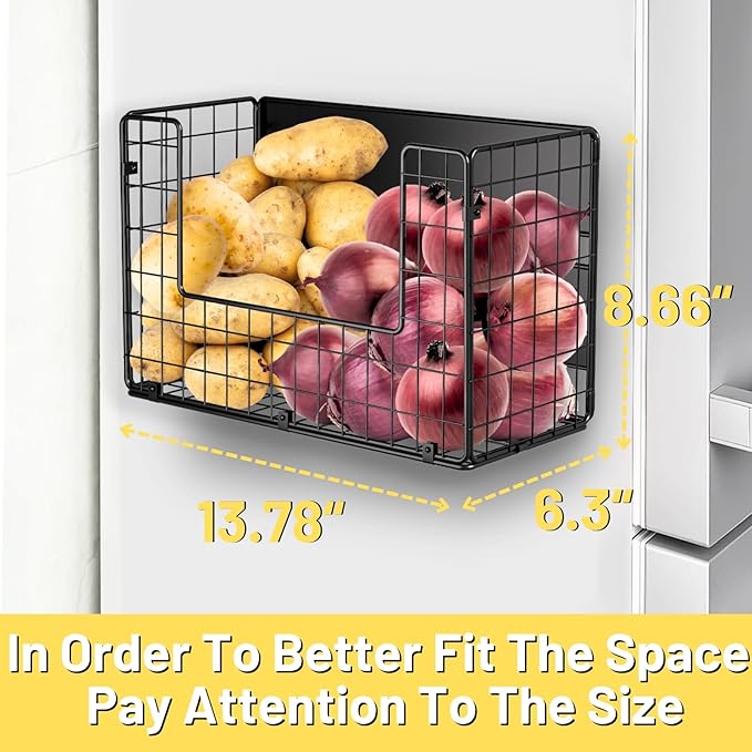 2 Set Magnetic Shelf for Fridge, Fruit Potato & Onion Storage Bins, Pantry Organizers & Storage, Large Container Magnetic Basket for Refrigerator, Kitchen Counter, Cabinet, Magnetic Fridge Organizer-CasaMuseHome