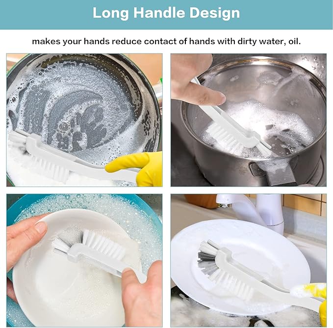 8 Pcs Dish Brush Bottle Bathroom Scrub Brushes Kitchen Cleaning Brush Right Angle Kitchen Brush Sink Household Pot Pan Edge Corners Tile Lines Brush with Stiff Bristles-CasaMuseHome
