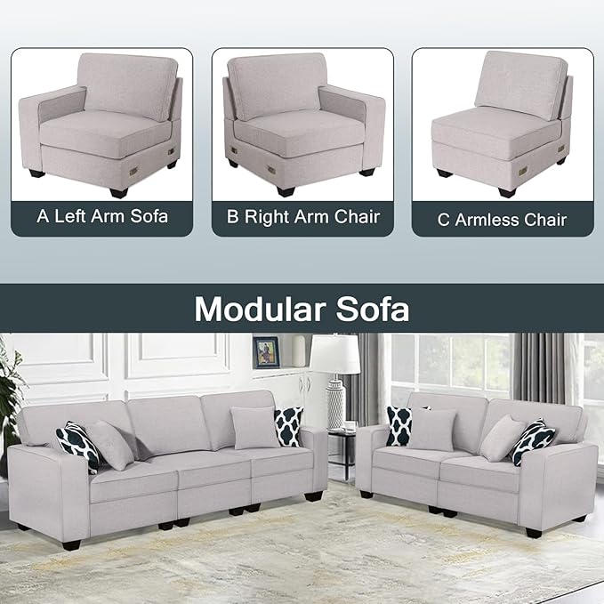 L Lengend Vansen Modular Sectional Sofa U Shaped Couch with Ottoman Modern Reversible Corner Sectional Couch for Living Room (Light Grey, 2+3)-CasaMuseHome