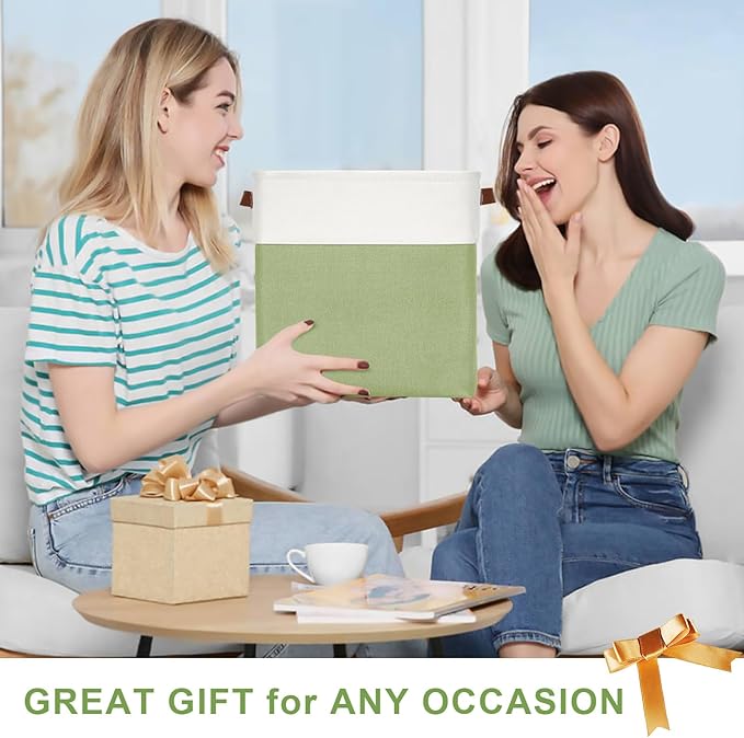 13x13 Cube Storage Bins, Collapsible Fabric Storage Box, 4 Pack Closet Baskets with Handles for Organizing, Shelf, Toys, Clothes, Home, Office, Nursery (Green&White)-CasaMuseHome