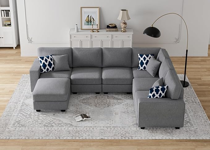 L Lengend Vansen Modular Sectional Sofa U Shaped Couch with Ottoman Modern Reversible Corner Sectional Couch for Living Room (Dark Grey, U Shaped Sofa-2)-CasaMuseHome