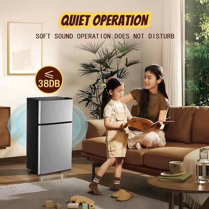 2.4 Cu.ft Mini Fridge Small Refrigerator with Freezer Dual Door Dorm Fridge for Personal Senven Temp Gear Suit for Apartment, Bedroom, Rv Silver-CasaMuseHome