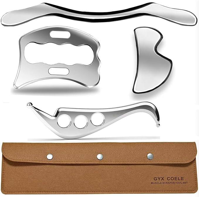4 in 1 Stainless Steel Muscle Scraper Tool Set, Gua Sha Massage Scraper Scraping Tool Physical Therapy Massage Tools with Storage Case-CasaMuseHome