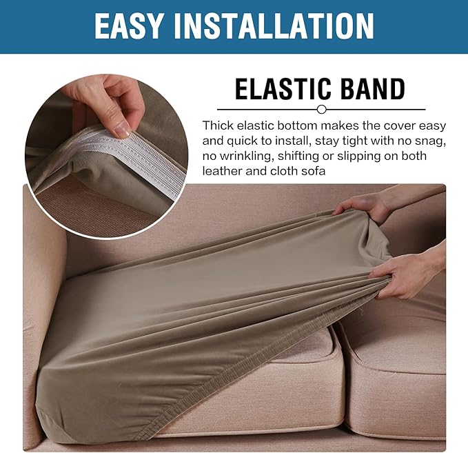 H.VERSAILTEX Velvet Stretch Couch Cushion Cover Plush Cushion Slipcover for Chair Cushion Furniture Protector Seat Cushion Sofa Cover (1 Piece Armchair Cushion Covers, Mocha)-CasaMuseHome