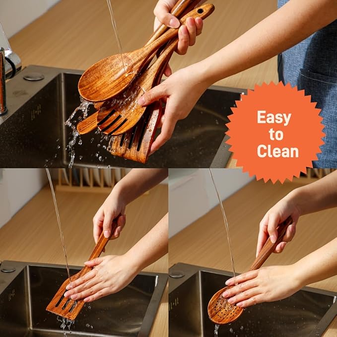 5 Piece Wooden Spoons for Cooking - Natural Finish Wooden Cooking Utensils - Soft Grip Wood Spoons - Non-Stick Wooden Spoons-CasaMuseHome