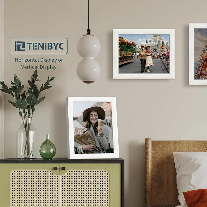 8.5x11 Picture Frame Set of 3 - White Woodgrain, Solid Wood & HD Tempered Glass, Table Display or Wall Hanging-CasaMuseHome