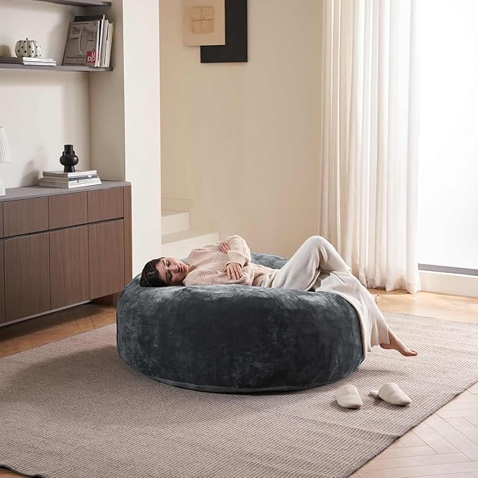 5FT，Big Bean Bag Chairs for Adults，Large beanbag with Filler Included，Memory Foam Material，Easy to Clean and Washable Corduroy Fabric，Suitable for Living Room and Bedroom (Dark Gray, 5 Foot)-CasaMuseHome