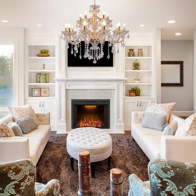 15 Light Crystal Chandelier Double Layer Flush Mount Ceiling Light Fixture with K9 Crystals for Living Room Dining Room Bedroom Luxury Hanging Lamp Lighting Fixtures-CasaMuseHome