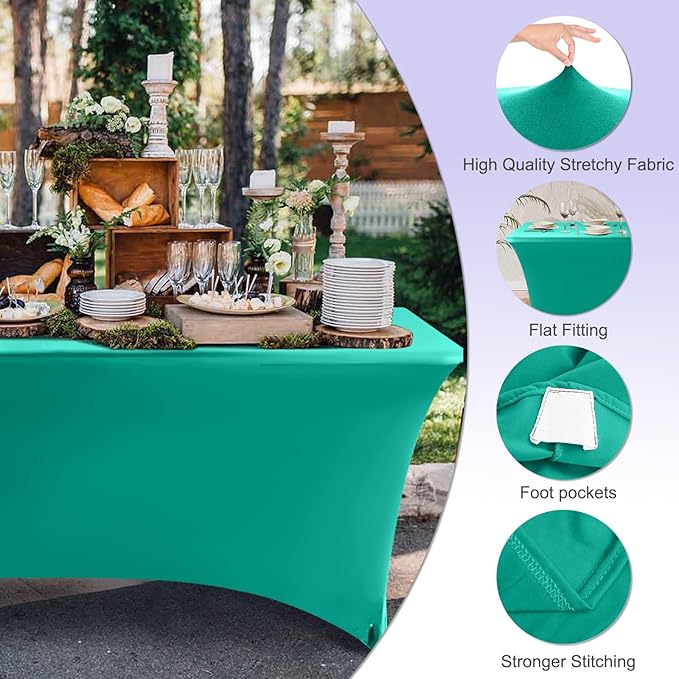 ABCCANOPY 6 FT Spandex Table Cover Stretch Fitted Wrinkle Resistant Tablecloth Reuse for Rectangular Folding Table Patry Event Wedding Banquet Protector Turquoise-CasaMuseHome