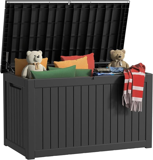 260 Gallon Outdoor Storage Box Waterproof, UV Resistant Resin Deck Box with Hydraulic Rod, Lockable Design and Enhanced Durability for Patio, Garden, and Poolside Use-CasaMuseHome